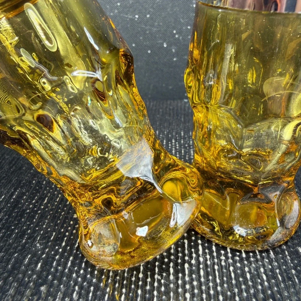 Anchor Hocking Amber Glass Salt and Pepper Shakers Chrome Tops Mid Century